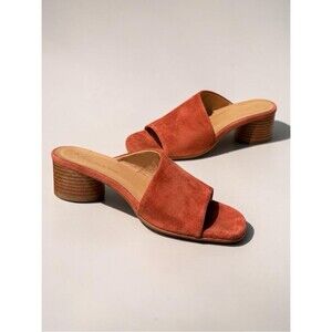 Anthropologie Rust Suede Block Heel Mule Sandals EU 37 US 6 Minimal Spain